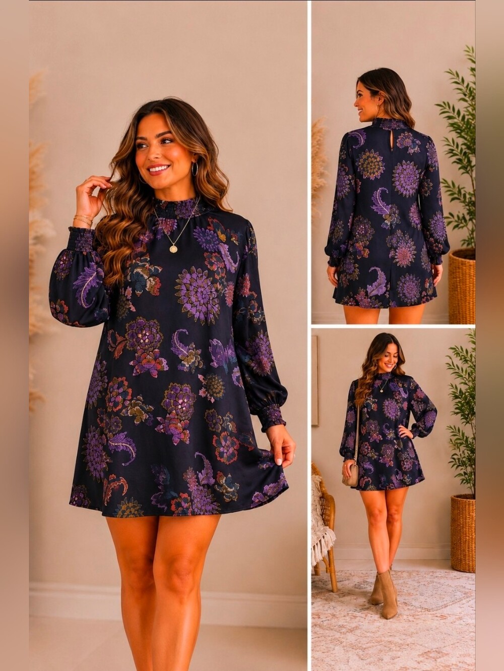 Retro Satin Floral Mini Dress | Boho 70s Vibes | XL